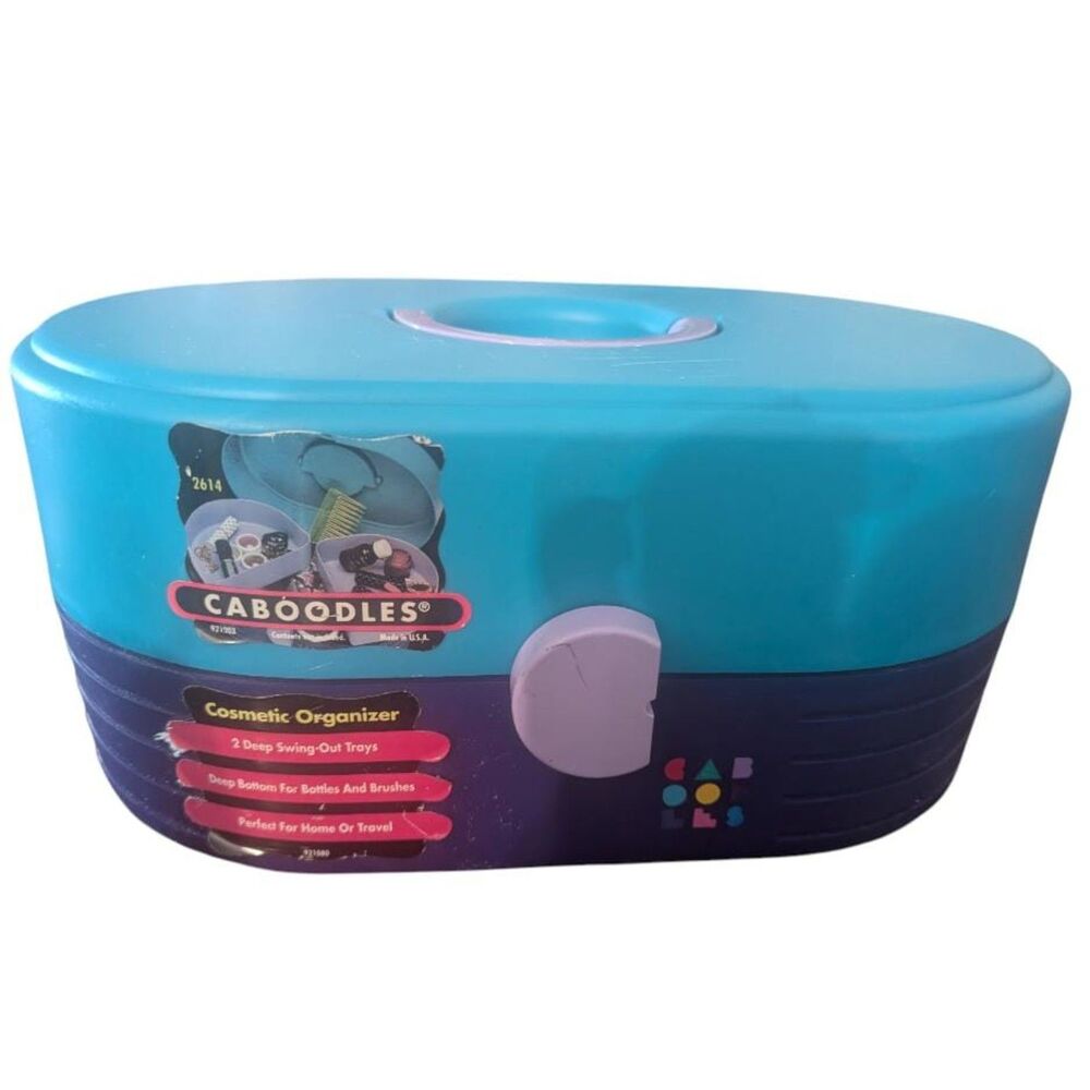 Vintage CABOODLES Teal & Purple Cosmetic Organizer Model 2614 Retro Makeup Case